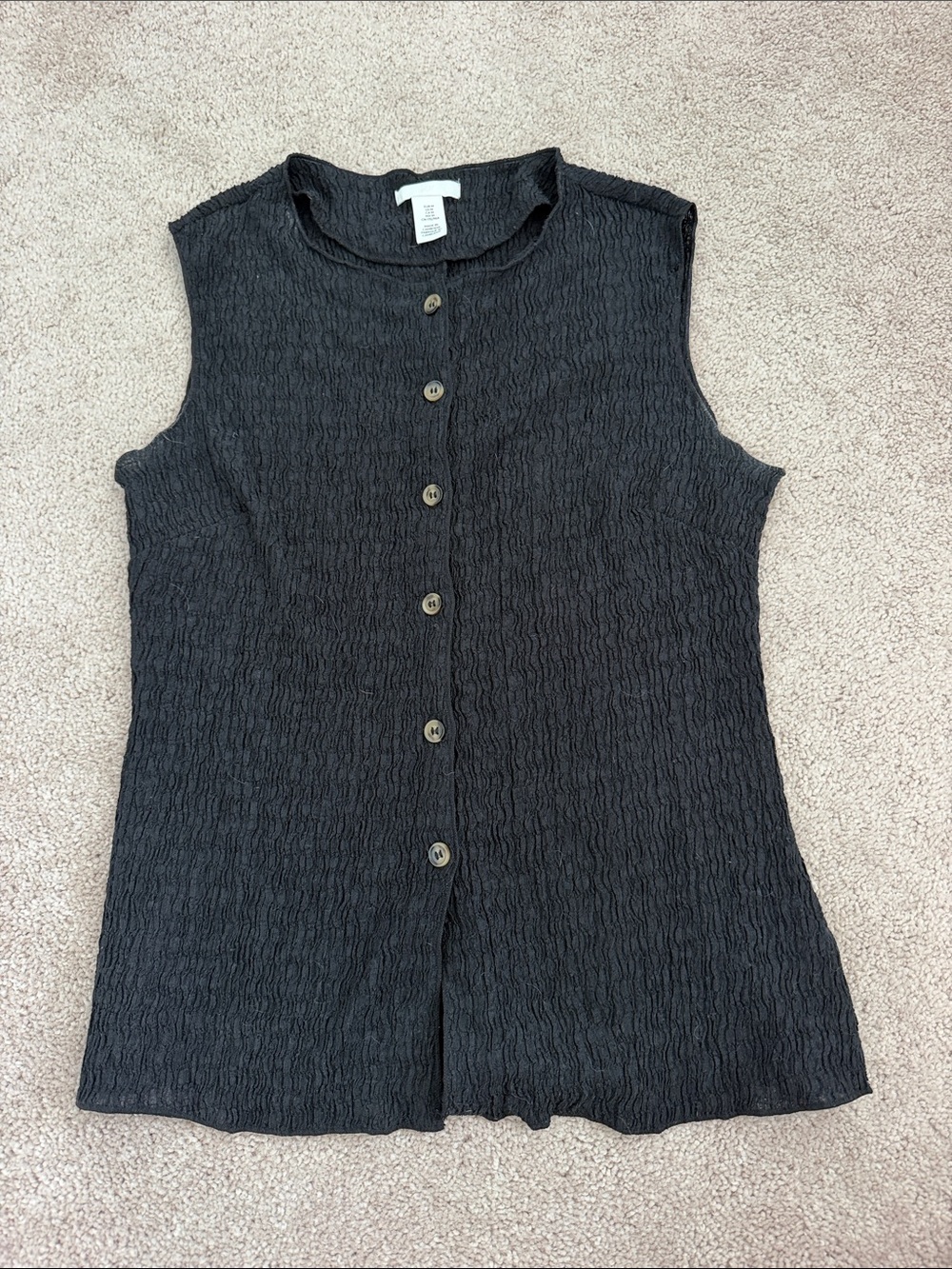 H&M Black Sleeveless Button-Down Textured Top